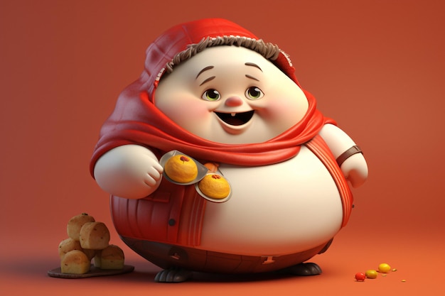 Cheerful Cartoon Character of a Chubby Man with a Festive Red Hat and Cozy Scarf Generative AI