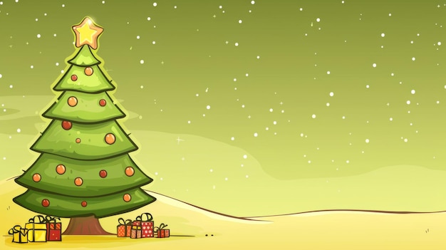 Photo a cheerful cartoon christmas tree surrounded by colorful presents in a snowy scene