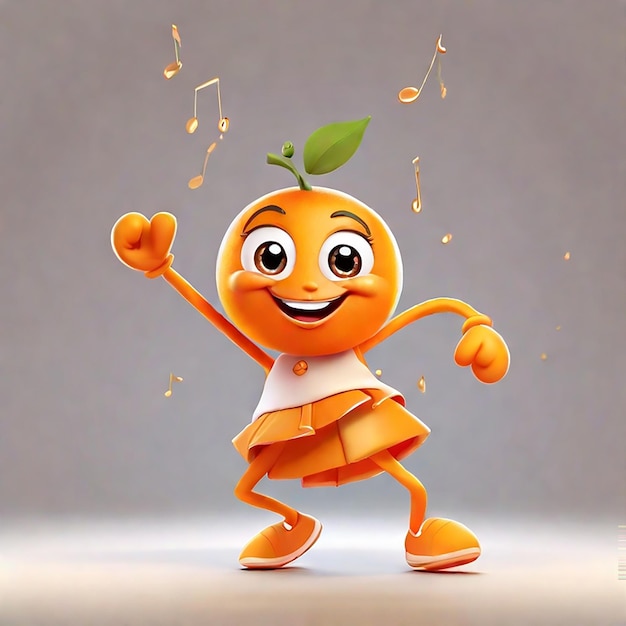 A cheerful cartoon orange character with cute dancing generated by ai