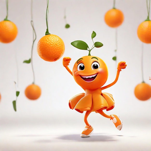 A cheerful cartoon orange character with cute dancing generated by ai