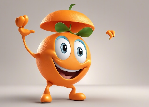 Cheerful cartoon orange character with cute smile sweet orange fruit happy funny food personage