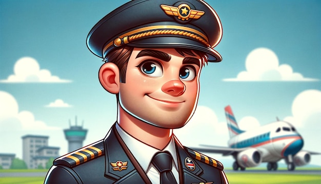 Cheerful Cartoon Pilot Portrait