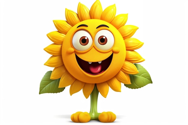 Photo cheerful cartoon sunflower character on transparent background ai