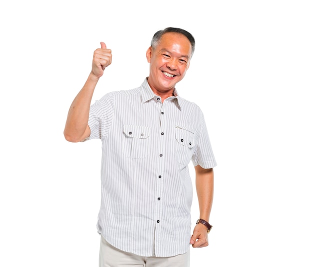 A Cheerful Casual Old Man Giving a Thumbs Up