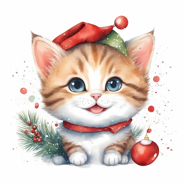 Cheerful Cats Christmas Watercolors