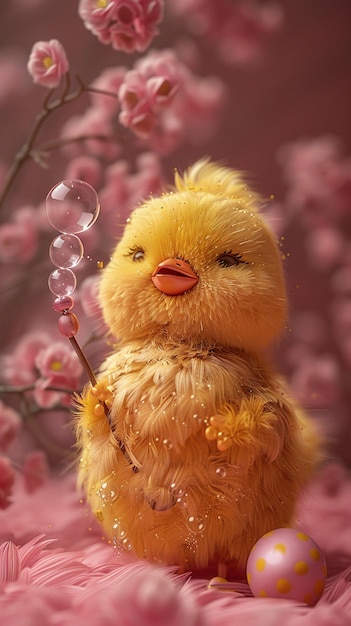 Photo cheerful chick blowing bubbles with a wand wallpaper