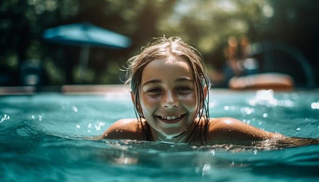 Cheerful child enjoys fun in the pool generated by AI