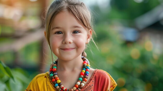 Cheerful Child with Colorful Beads