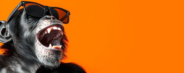 Cheerful Chimpanzee Wearing Sunglasses Laughing