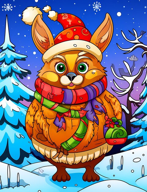 Cheerful christmas creatures coloring pages of cartoonstyle animals