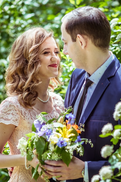 Cheerful couple in the meadow