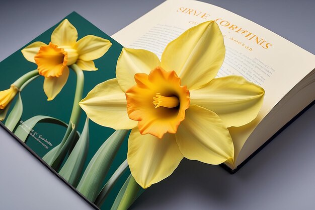 Photo cheerful daffodil book cover design