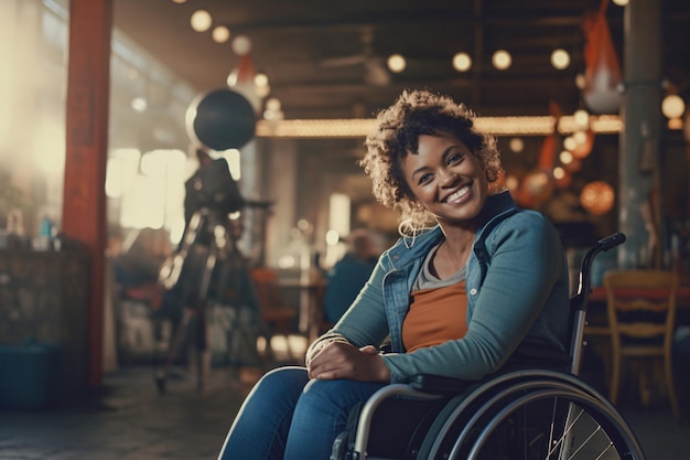 Cheerful disabled woman in a wheelchair