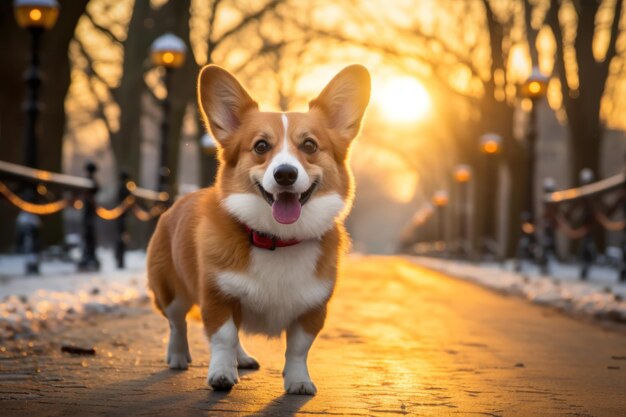 Photo cheerful dog outside a walk