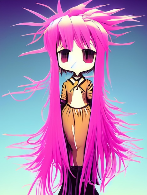 Photo a cheerful and energetic anime girl with long flowing pink hair