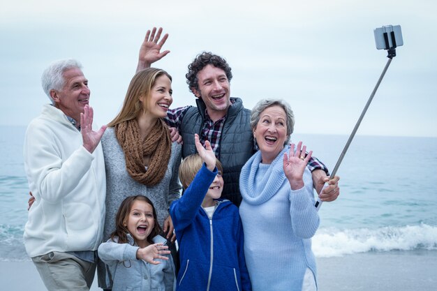 Cheerful family taking selfie