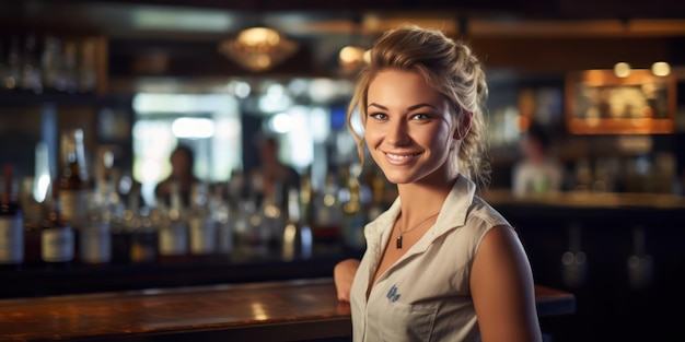 Cheerful Female Bartenders stand prepared and confident ready to serve