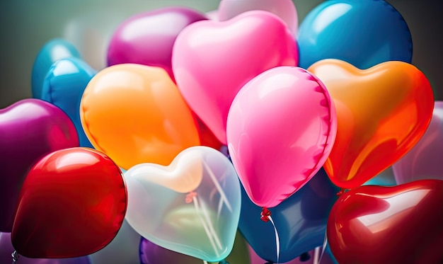 Cheerful and festive heartshaped balloons in bold colors Creating using generative AI tools