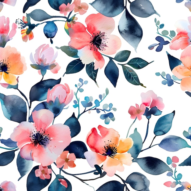 Cheerful Floral Watercolor Seamless Pattern