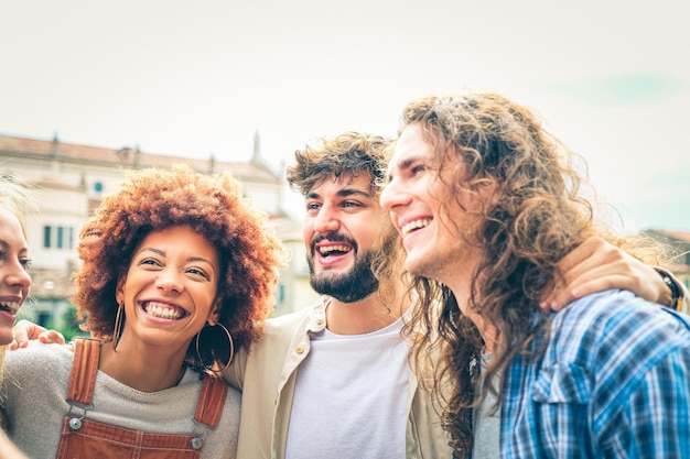 cheerful friends enjoying festival