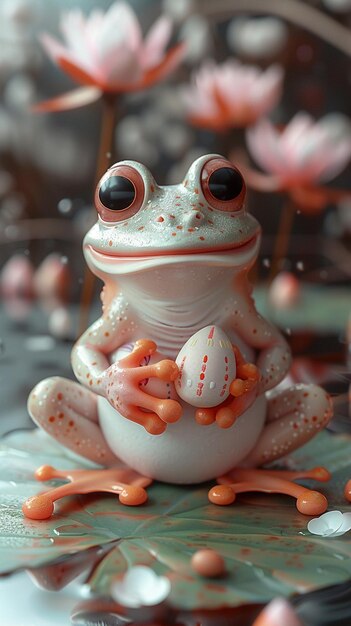 Cheerful Frog Holding A Lily Pad Easter Background