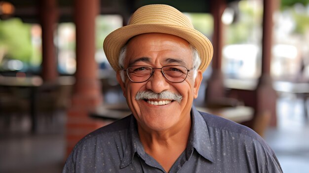 Cheerful Gentleman with Stylish Glasses and Hat Exuding Confidence and Positivi