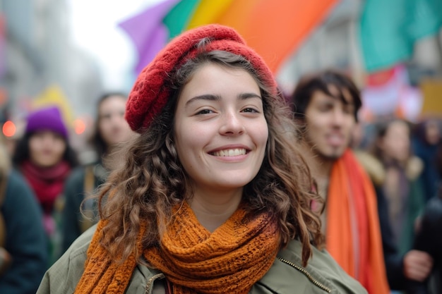 Cheerful girl demonstrating for equal rights