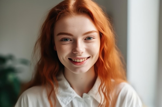 cheerful gorgeous young woman wearing her ginger hair in knot smiling happily while receiving some p