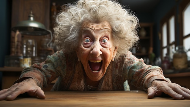 Cheerful Granny Making Faces Spirited Old Woman Having Fun