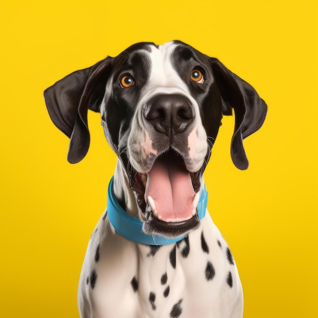 Cheerful great dane on solid background