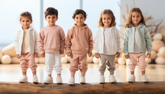 A cheerful group of children playing and smiling together indoors generated by AI