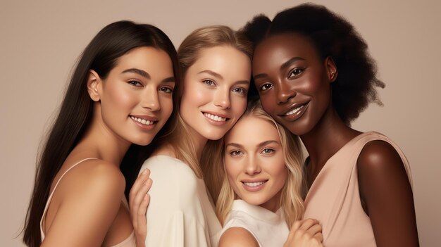 Photo cheerful group of friends celebrating together smiling and looking at camera