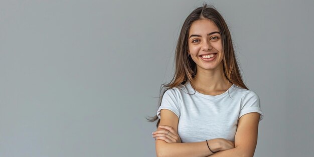 Photo cheerful halfturned woman