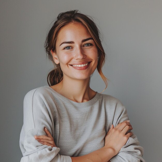 Photo cheerful halfturned woman