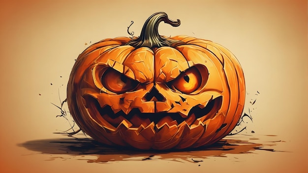 A cheerful Halloween pumpkin with a toothy smile and a glowing jackolantern face illustration