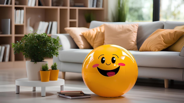 黄色い笑顔のボールのある明るい家 生成AI