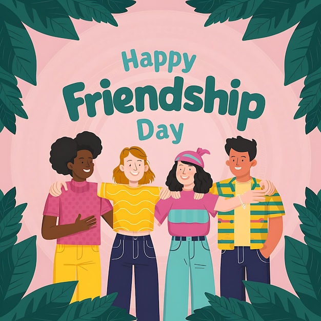 A cheerful and inclusive graphic design celebrating Friendship Day