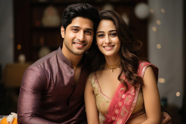 Cheerful Indian brother and sister exchanging gift box during raksha bandhan festival