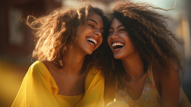 cheerful joyful young girls laugh and smile joyfully