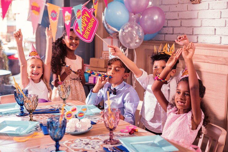 Photo cheerful kids attending birthday party