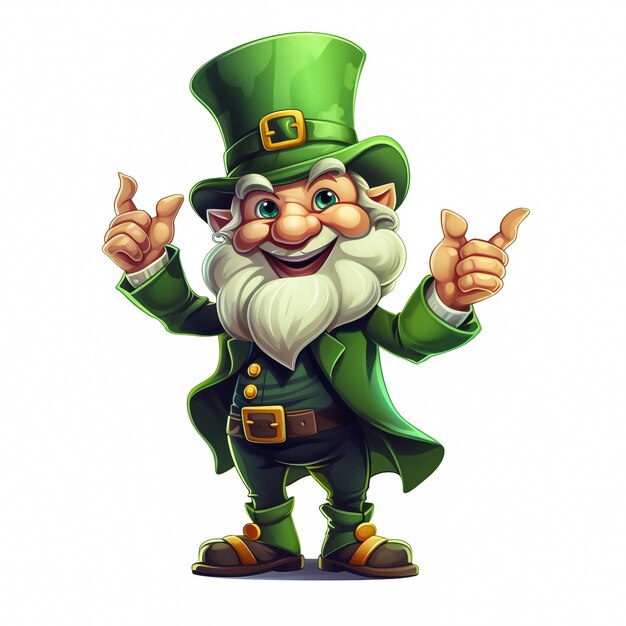 Cheerful and kind leprechaun isolated by a white background