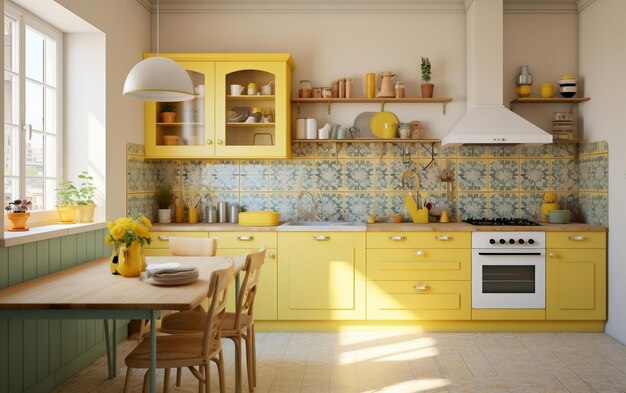 Cheerful Kitchen with Retro Flair Generative AI