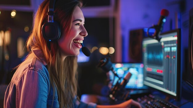 Cheerful Lady DJ Hosting Radio Program