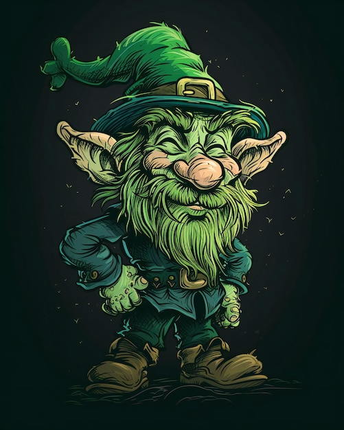 Cheerful Leprechaun Smiling in Dark Mystical Forest Ireland Detailed Artwork