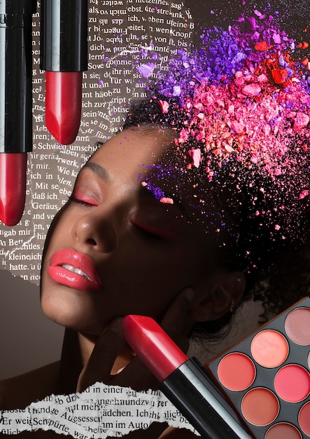 Photo cheerful makeup collage design