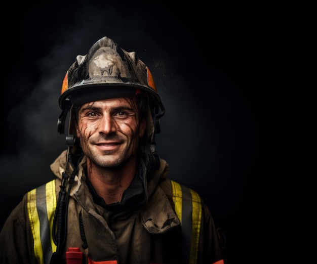 Cheerful Male Firefighter With Copy Space Generative AI