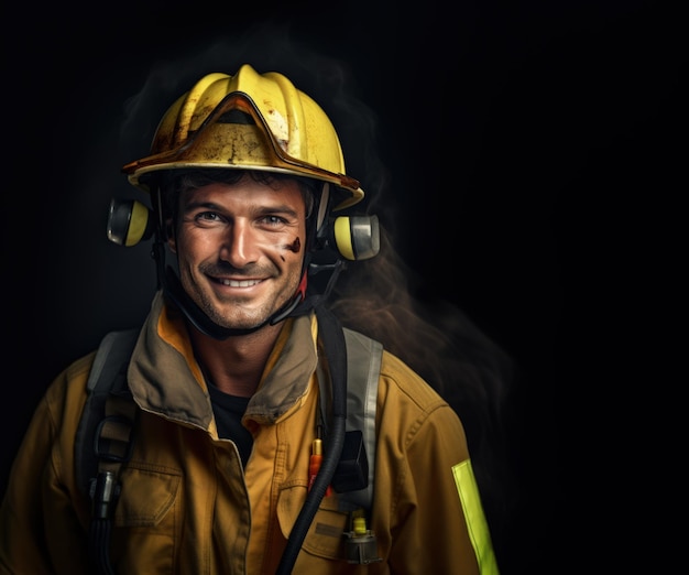 Cheerful Male Firefighter With Copy Space Generative AI