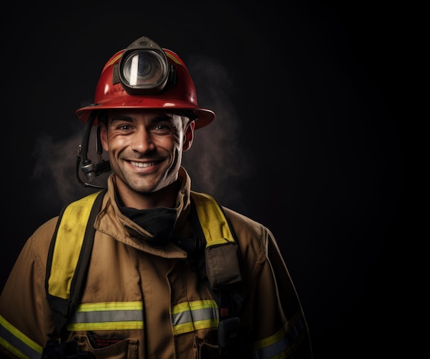 Cheerful Male Firefighter With Copy Space Generative AI