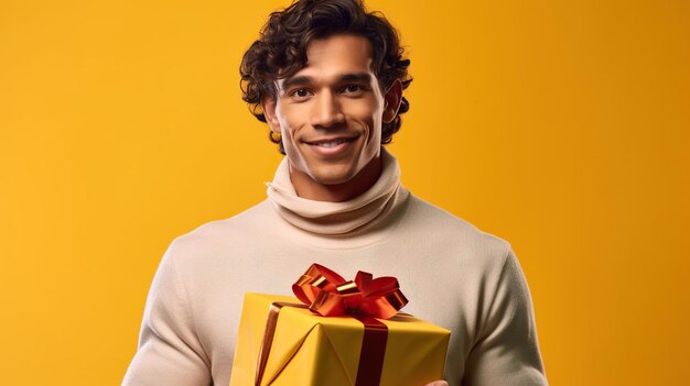 Cheerful man presenting gift