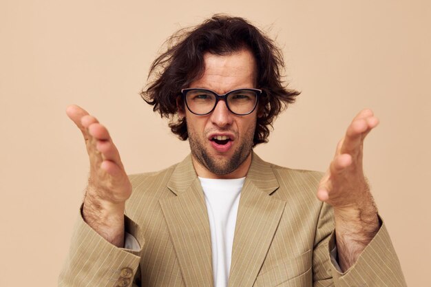 Cheerful man with glasses emotions gesture hands posing lifestyle unaltered